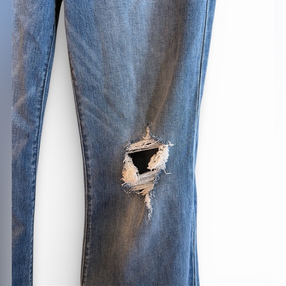 Petra Flare Jeans Size 13/30 Medium Wash High Rise Distressing Stretch - Picture 5 of 13